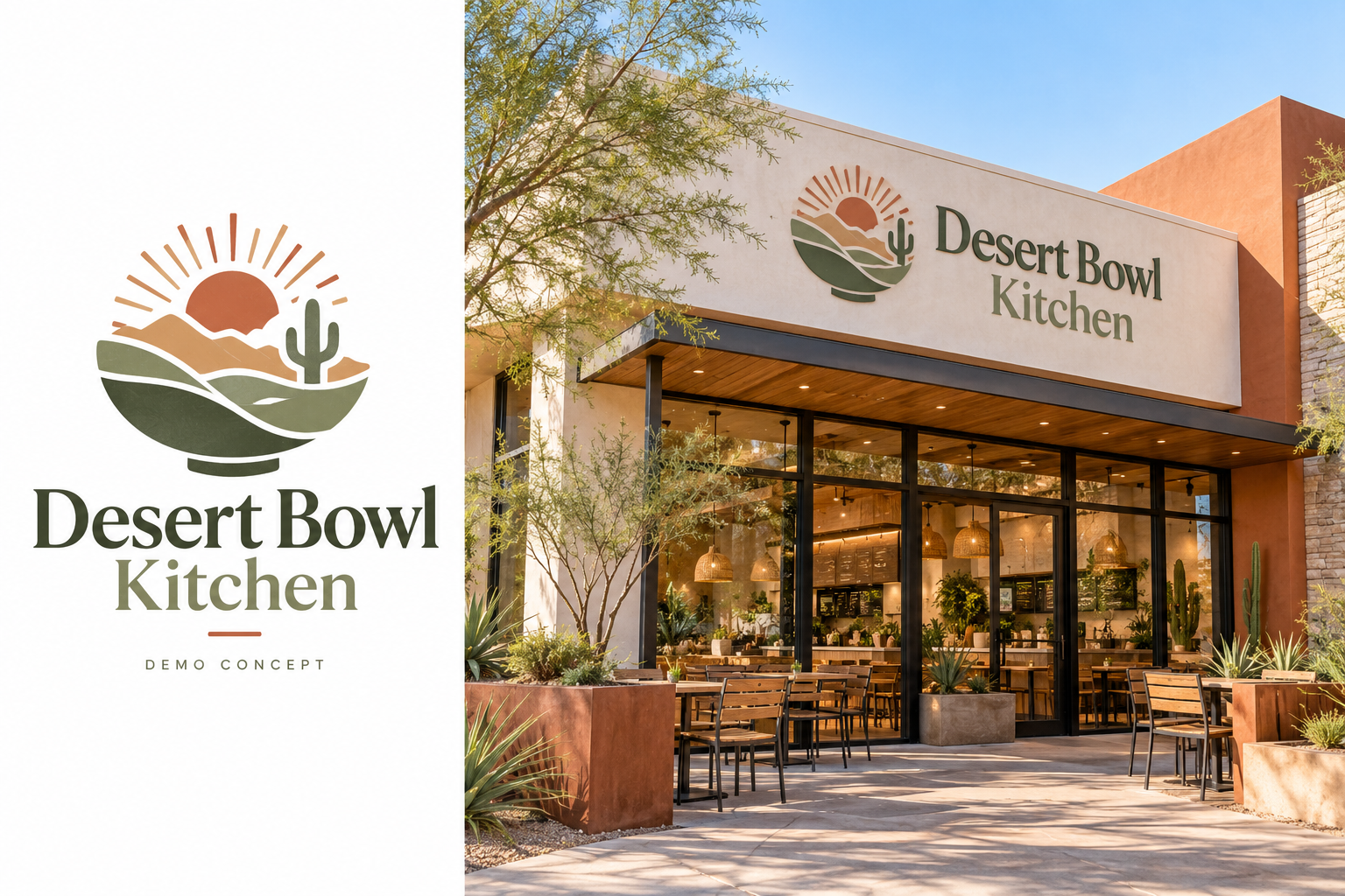 Desert Bowl Kitchen (Demo) — fictional logo and establishment concept