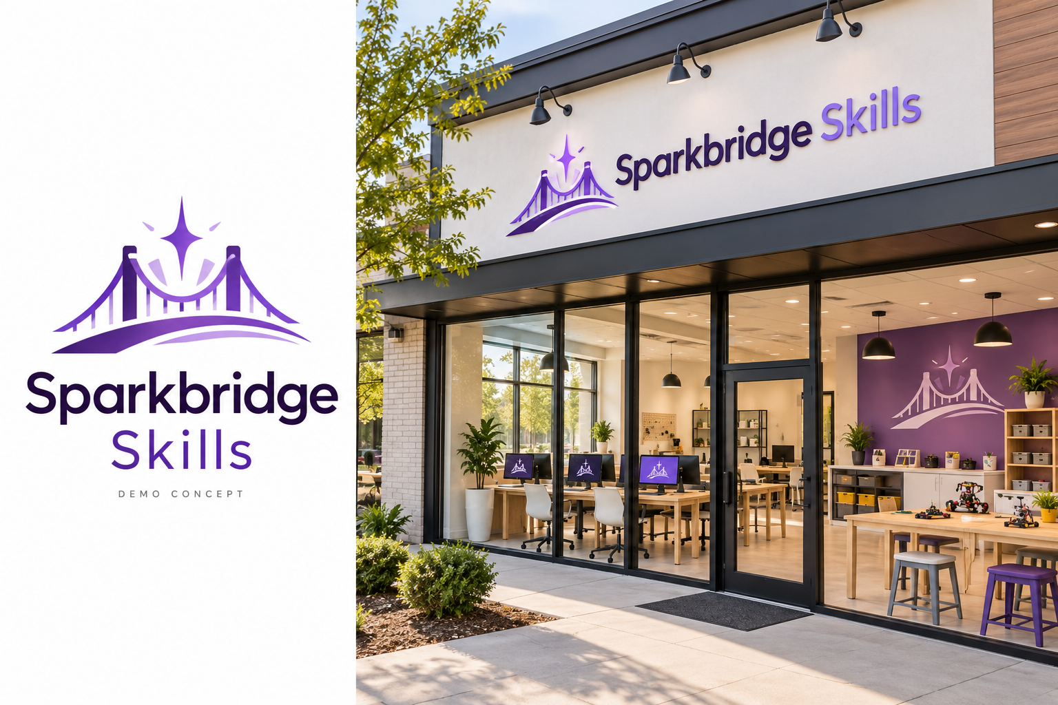 Sparkbridge Skills (Demo) — fictional logo and establishment concept