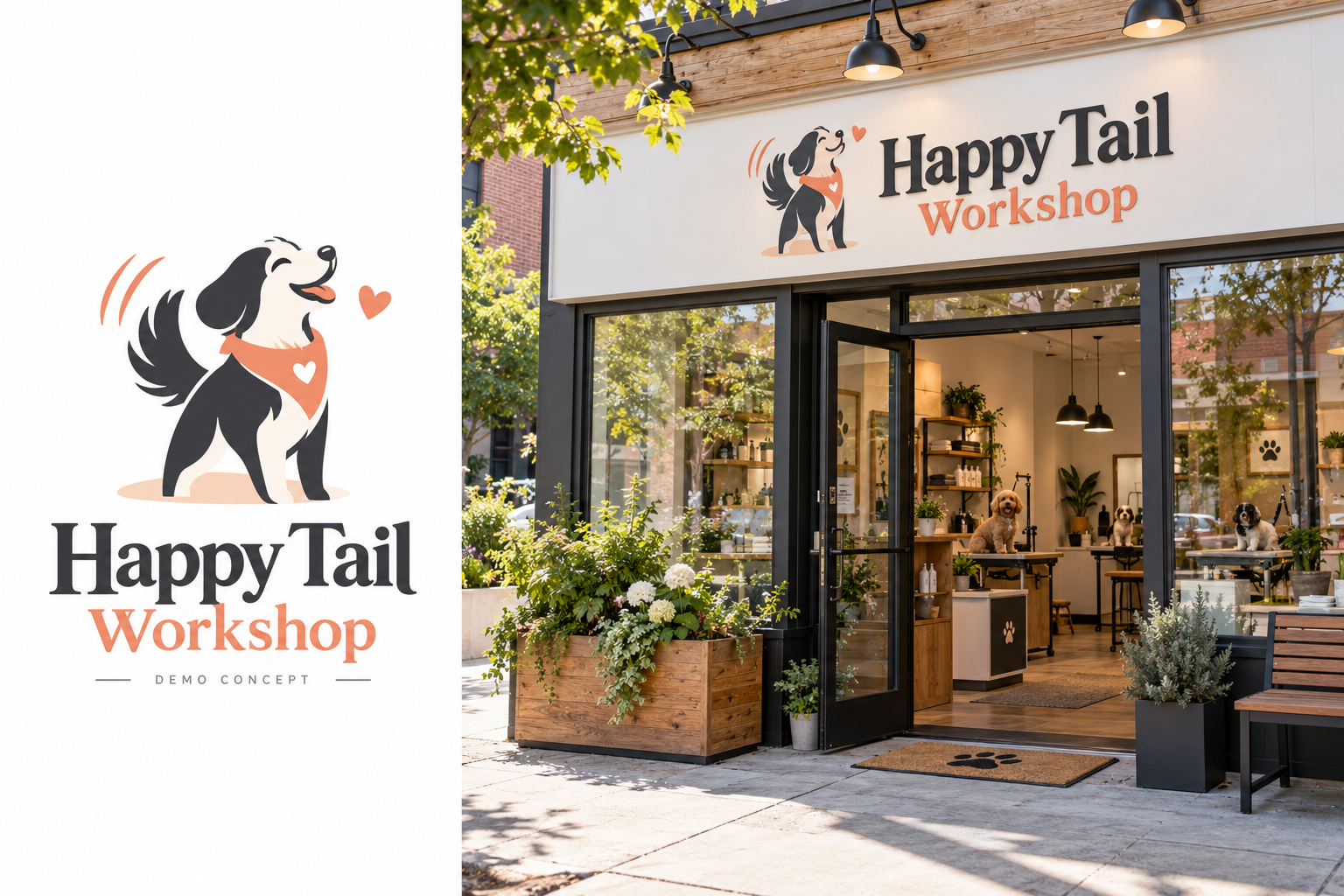 Happy Tail Workshop (Demo) — fictional logo and establishment concept