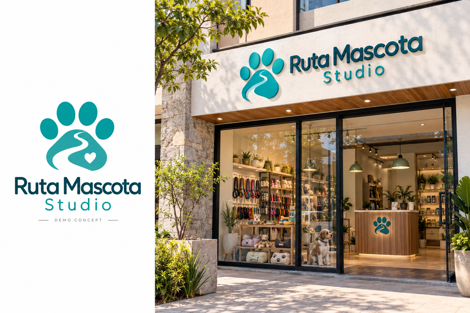 Ruta Mascota Studio (Demo) — fictional logo and establishment concept
