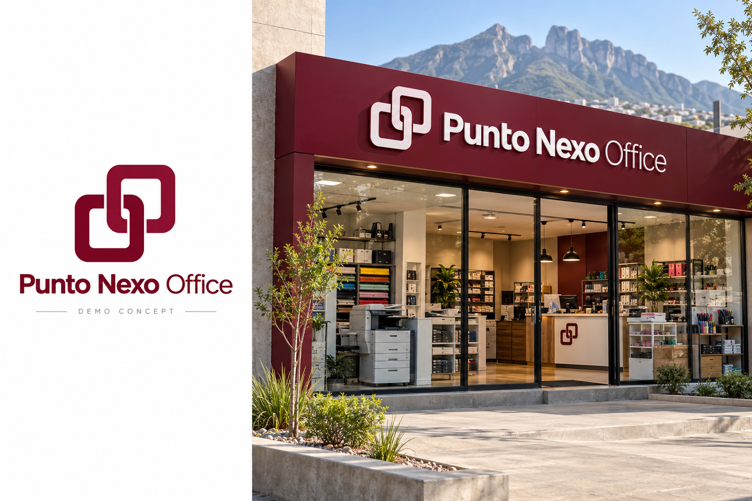Punto Nexo Office (Demo) — fictional logo and establishment concept