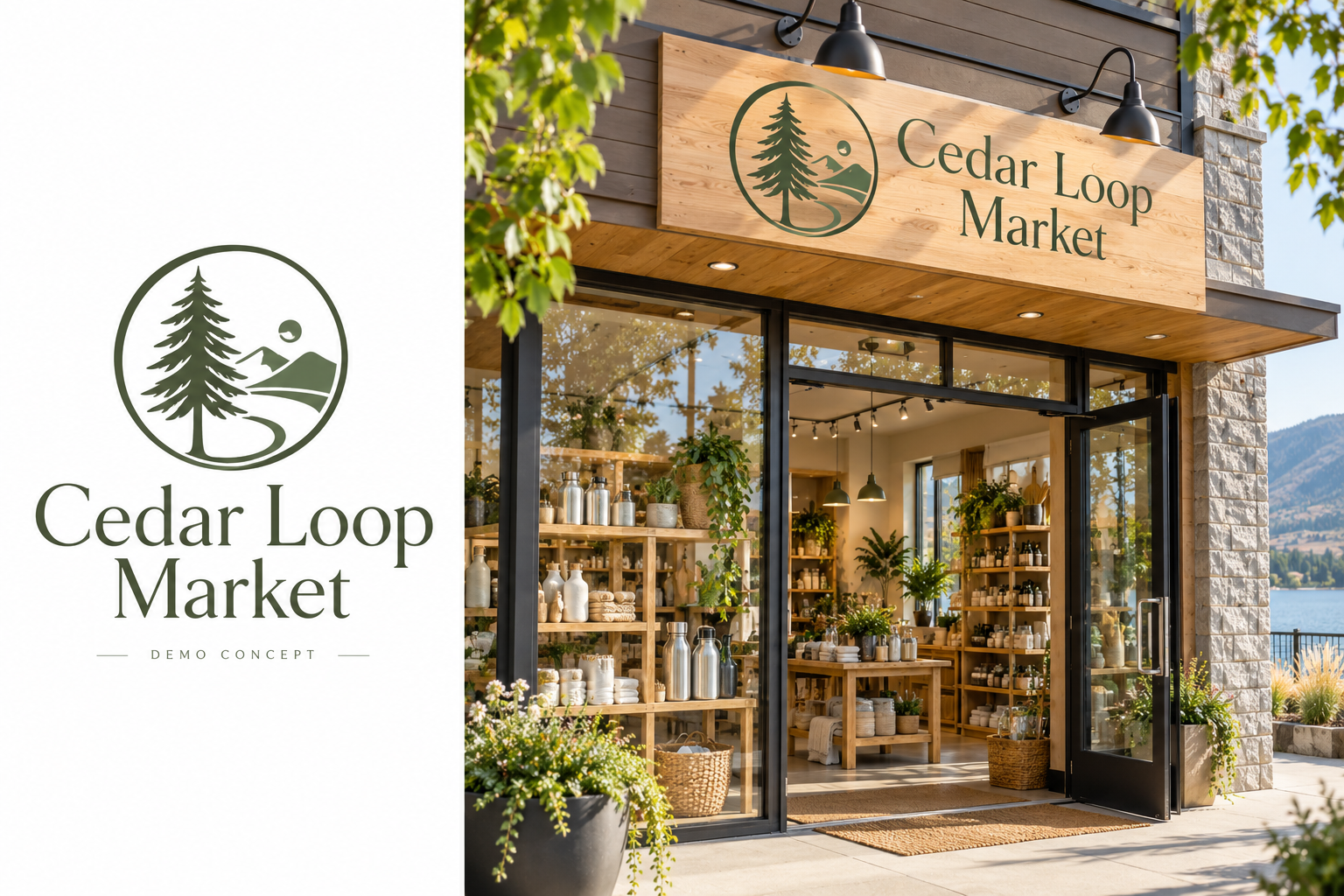 Cedar Loop Market (Demo) — fictional logo and establishment concept