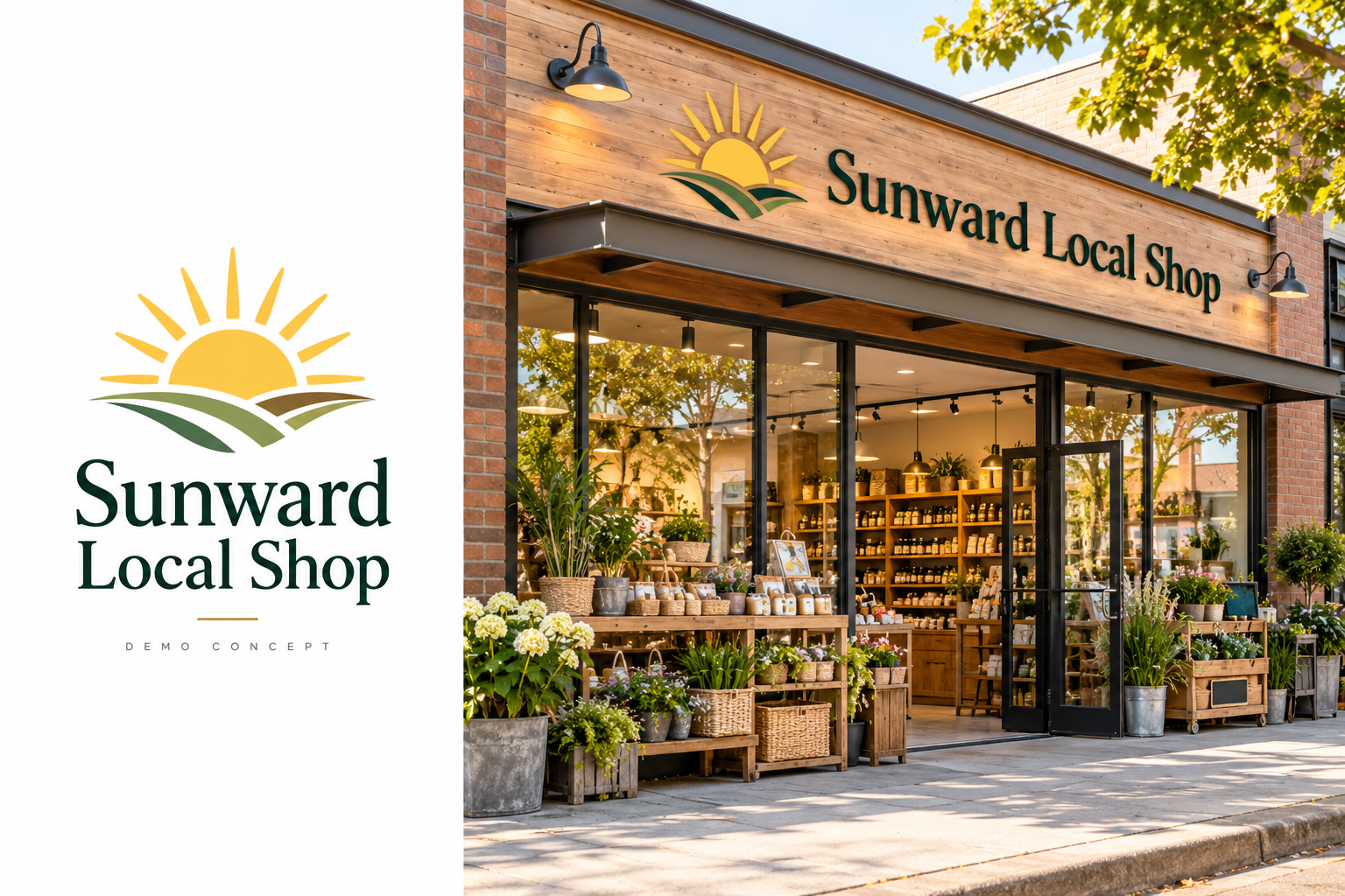 Sunward Local Shop (Demo) — fictional logo and establishment concept